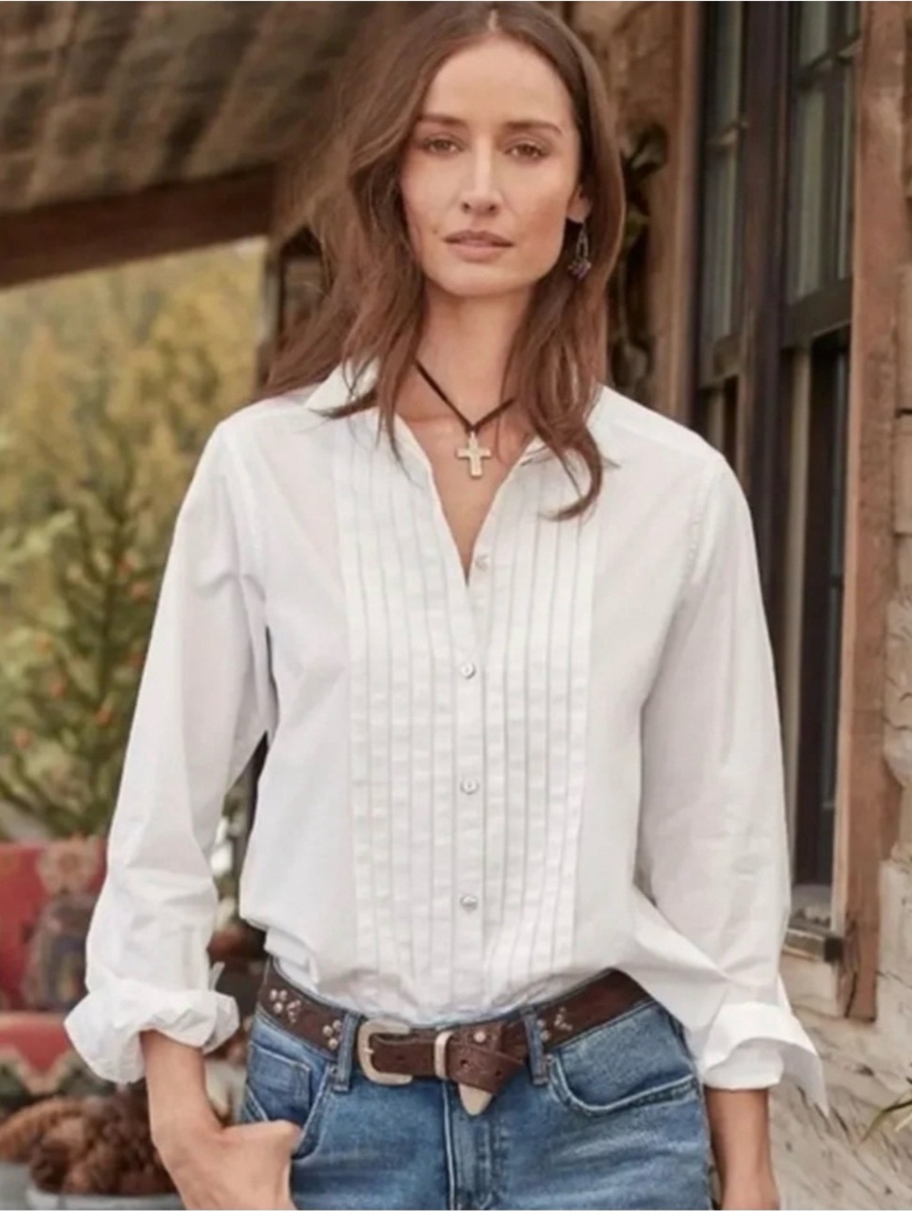 Sundance Tessa Tuxedo style White Pleated Front Dress Shirt